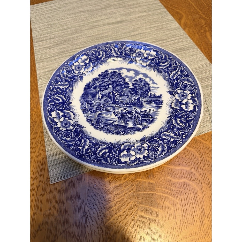 Set Of 3 Vtg Ceramica Quadrifoglio Italy 9.5" Blue And White Transferware Plates